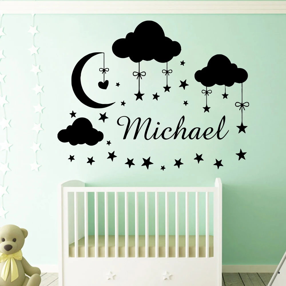 

1 pc cartoon stars with cloud Customized Text Wall Art Decal Wall Stickers Pvc Material For Baby Kids Rooms Decor Wall Art