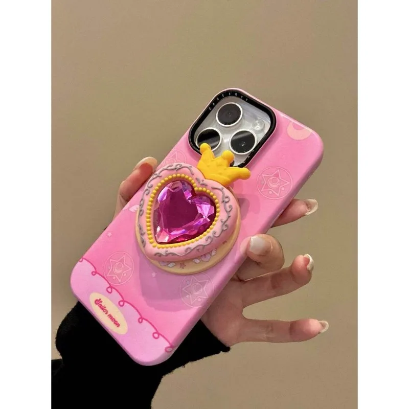 

Cartoon Cute Girl Warrior Crown Love Water Diamond Magnetic Bracket Phone Case Suitable for iPhone 17 Pro/16/15/14/13