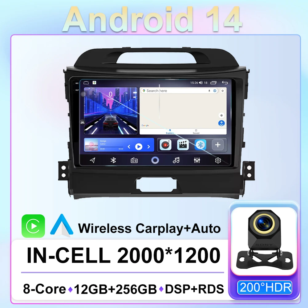 

9" Android 14 Wireless CarPlay Auto Car Radio For KIA Sportage 3 2010-2015 2016 Qualcomm Multimedia Video Player GPS Auto radio