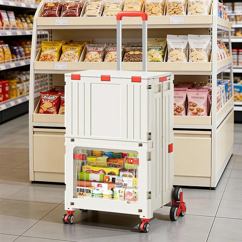 Outdoor camping high folding shopping cart no bending plus wheels home supermarket shopping cart