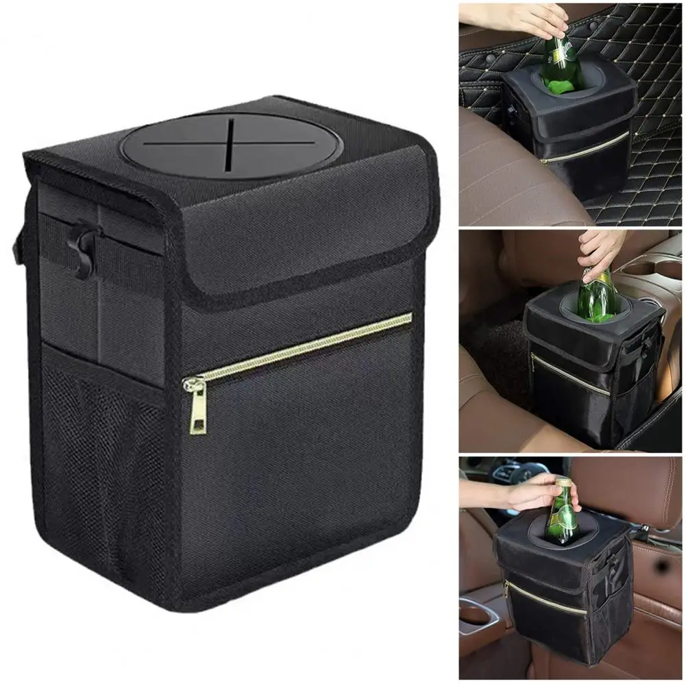 2023 1 Pcs Black Car Waterproof Trash Bag Trash Can Garbage Waste Storage Bin Easy To Fold Large Capacity Can Receive Liquid