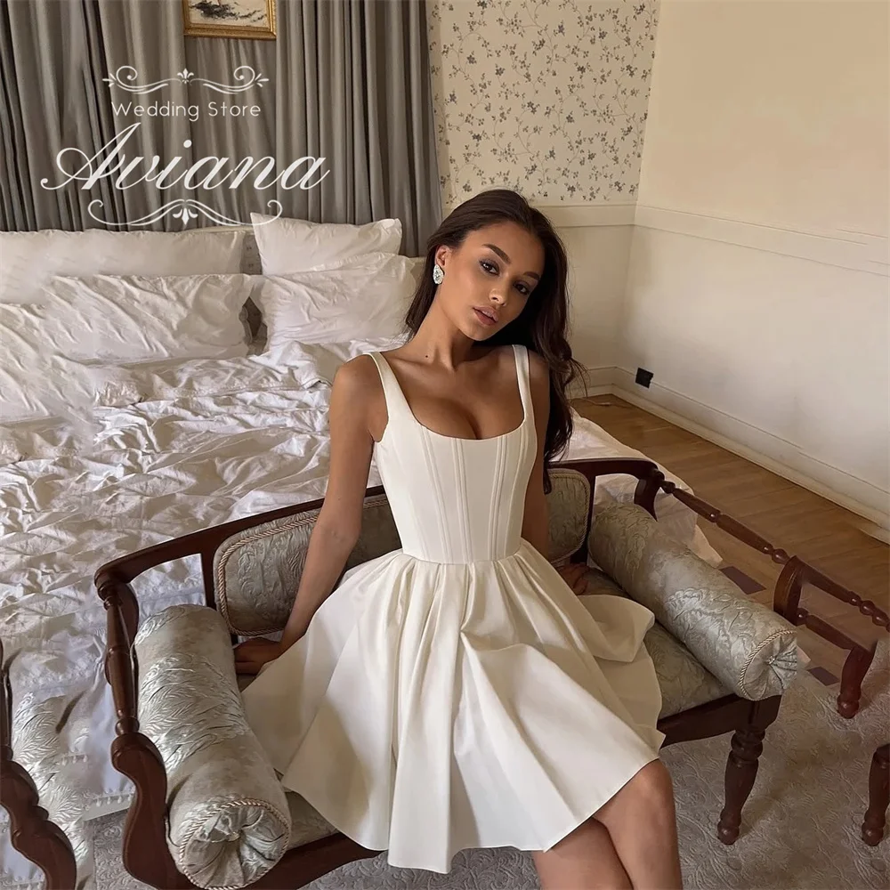 Aviana Customized Square Neck Spaghetti Strap Short Bridal Gown Satin Fabric Corset Waist Aline Silhouette Elegant Luxury 2025