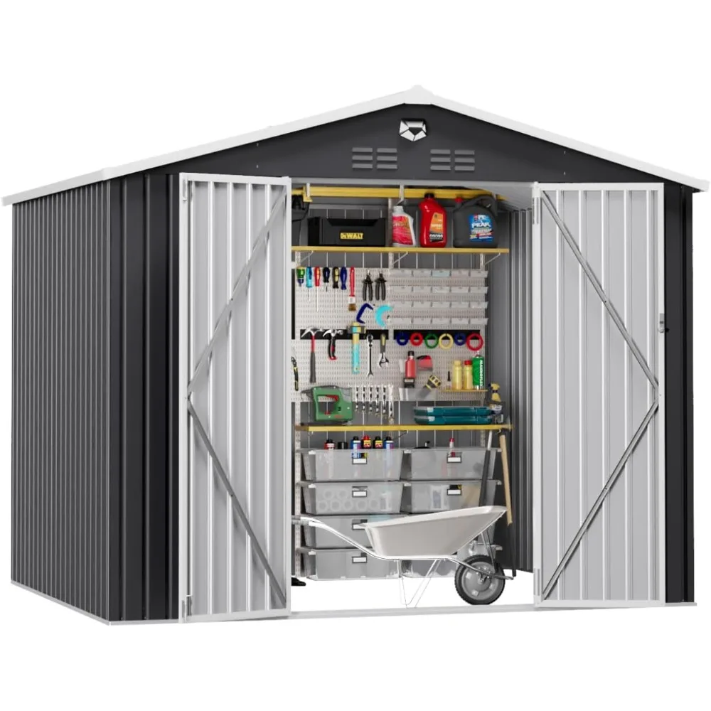 

10x8 FT Outdoor Storage Shed, Metal Garden Shed - Tool Storage Sheds with Lockable Doors, Waterproof Outside Storage Building