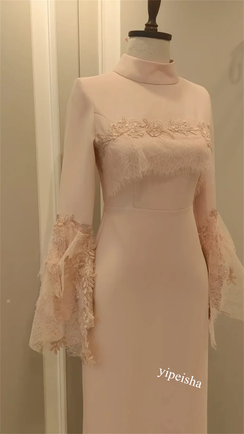 Jiayigong High Quality Exquisite Satin Ruffles Embroidery Evening A-line High Collar Bespoke Occasion Gown Midi Dresses
