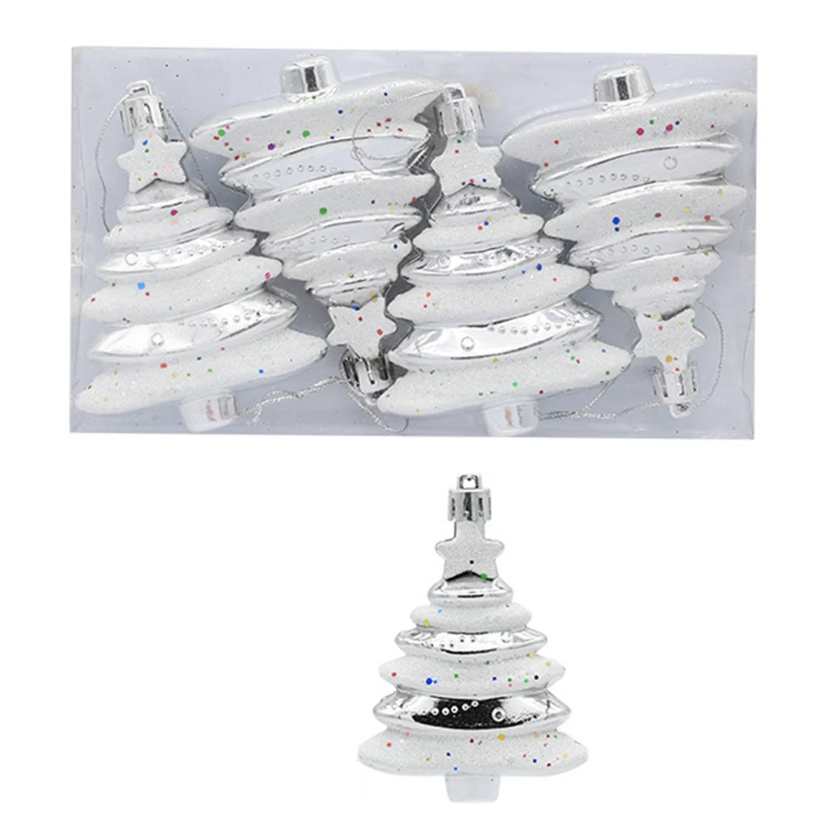 ONCE 8x6cm 4 Pack Christmas Ball Special-Shaped Christmas Tree Decoration Props Gift Plastic Painted Christmas Tree Silver