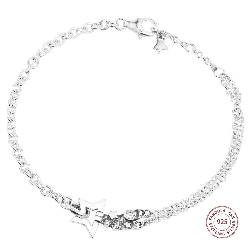 

CKK Shooting Star Double Chain Bracelet 925 Silver Sterling Wavy Slider Original Jewelry For Women Plata Pulseras Mujer