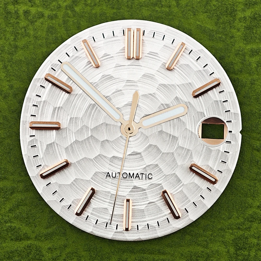 28.5cm ハニカムテクスチャ DIY 腕時計文字盤 グリーン夜光文字盤 NH35/NH36 機械式ムーブメント腕時計改造アクセサリー