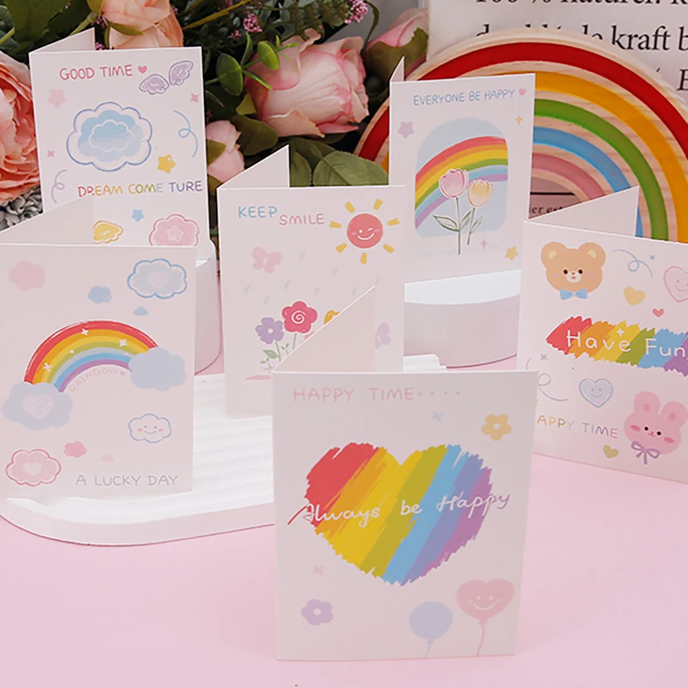 6 pcs Korean Rainbow Series Cartoon Cute Postcard Creative Card