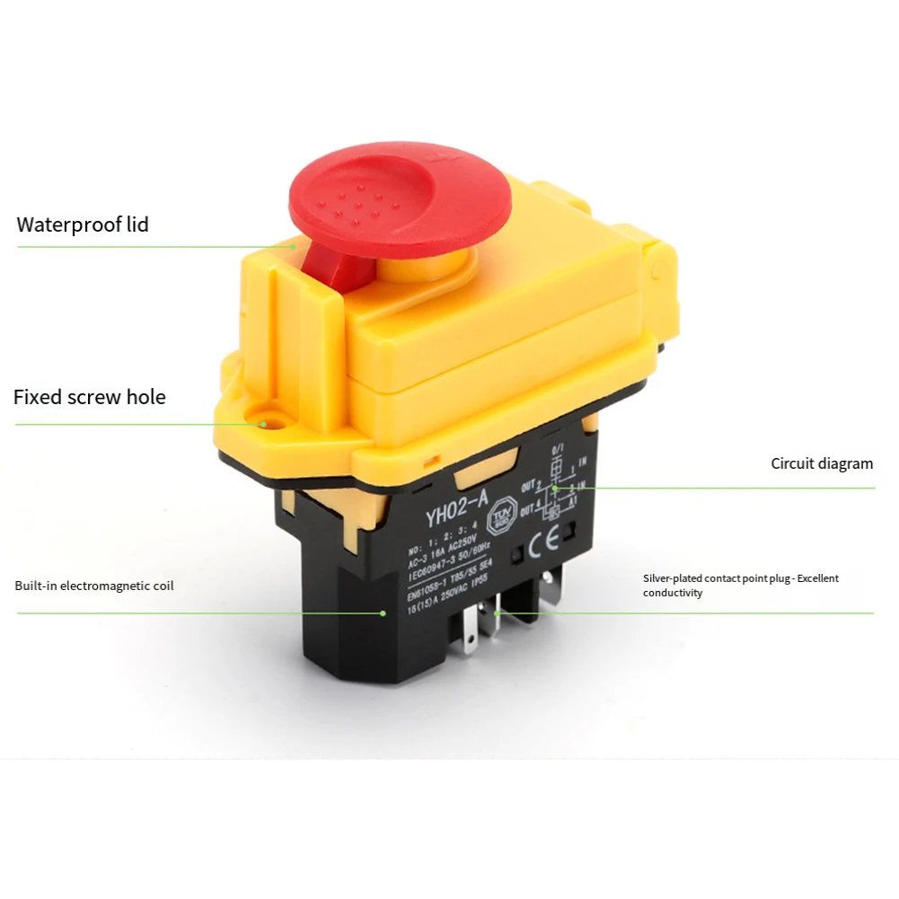 Electromagnetic Switch 5-Pin Switch 67.5*41.5*78.7mm E-Stop Switch 18A Rated Current Easy Installation High Capacity Contacts