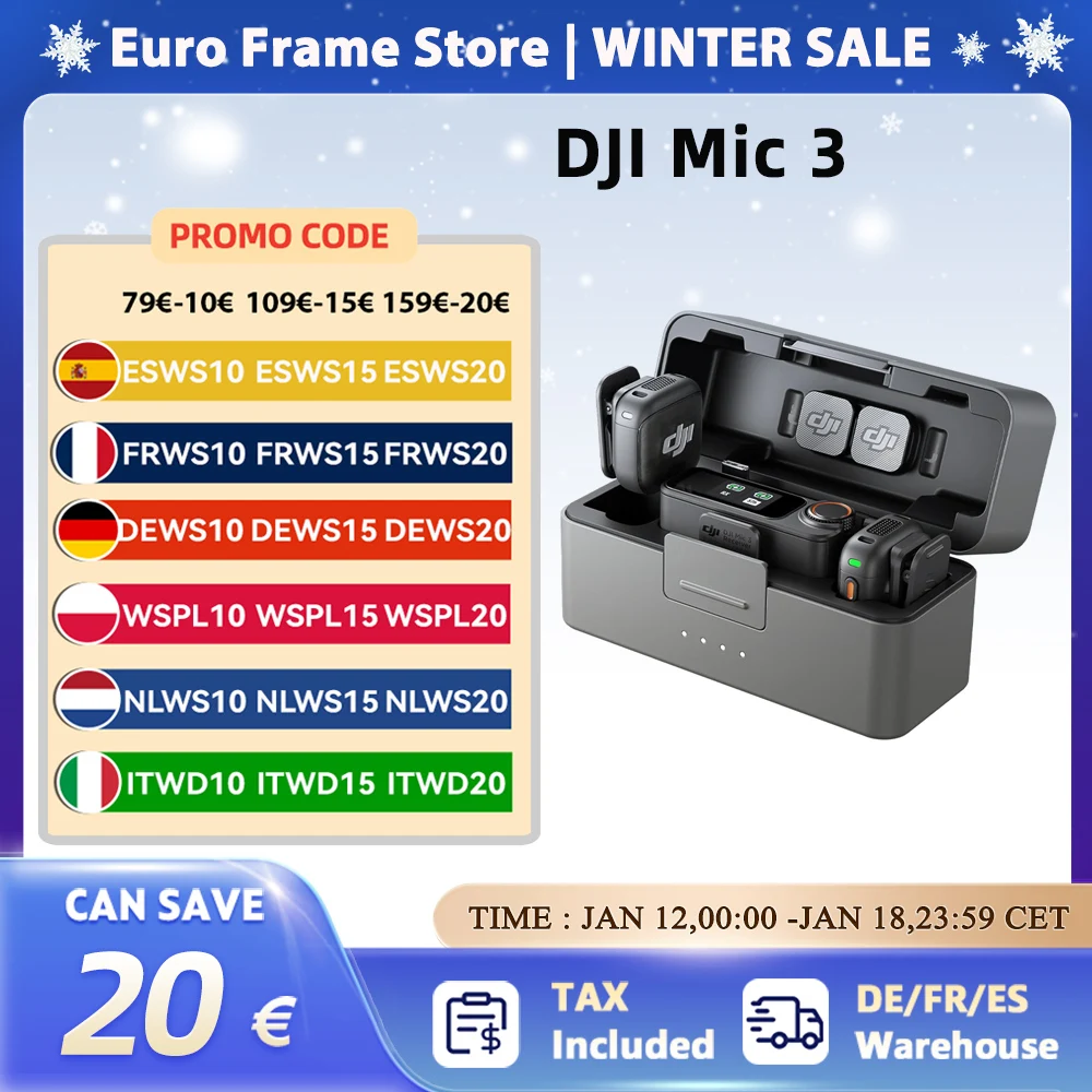 DJI Mic 3 Microfono lavalier wireless ultraleggero Tempo e velocità estesi Ricarica m Trasmissione con cancellazione del rumore Streaming Vlog