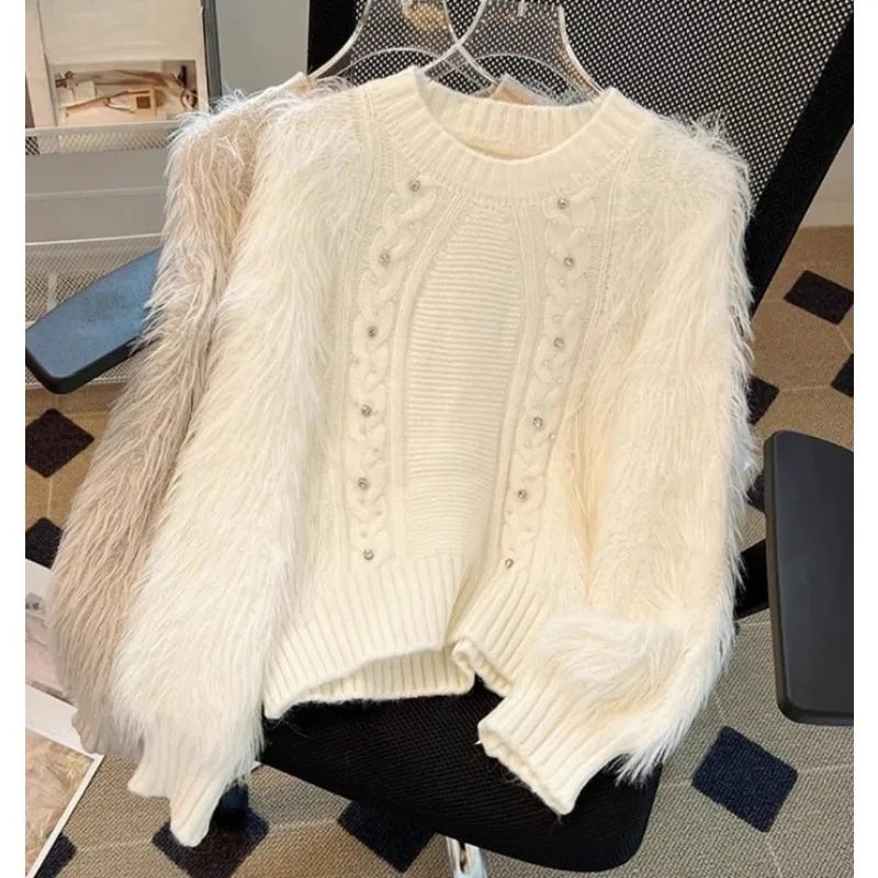 

Pink High Street Comfortable Women's Soft Waxy Mink Fleece Sweater Autumn and Winter Gentle Wind Loose Knitted Sweater New