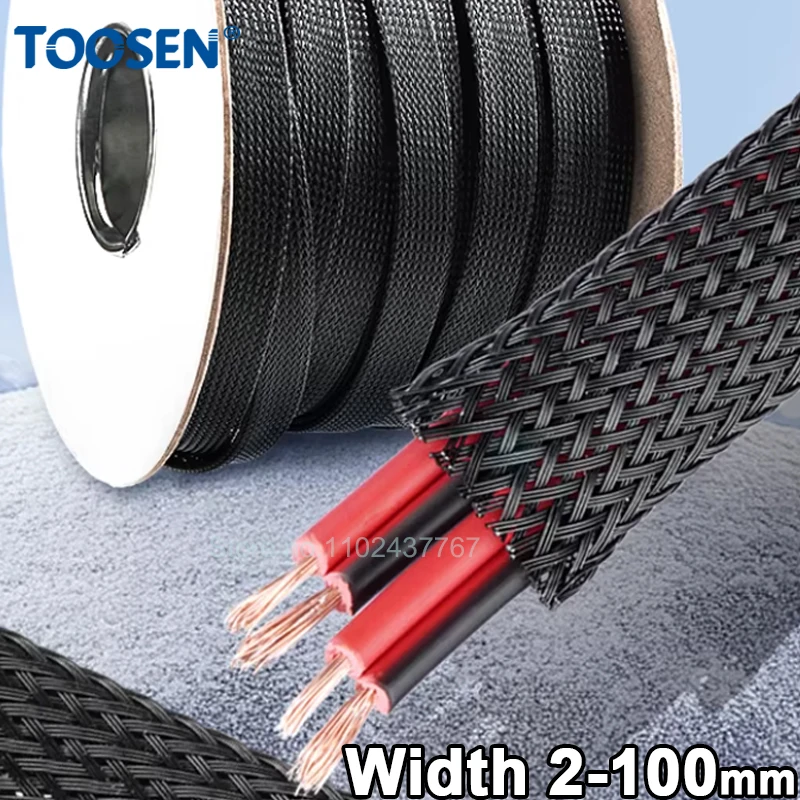 2-100mm Black PET Elastic Braided Sleeving Tube Expandable Insulated  Nylon Wire Cable Flame-Retardant  Protection Sleeve