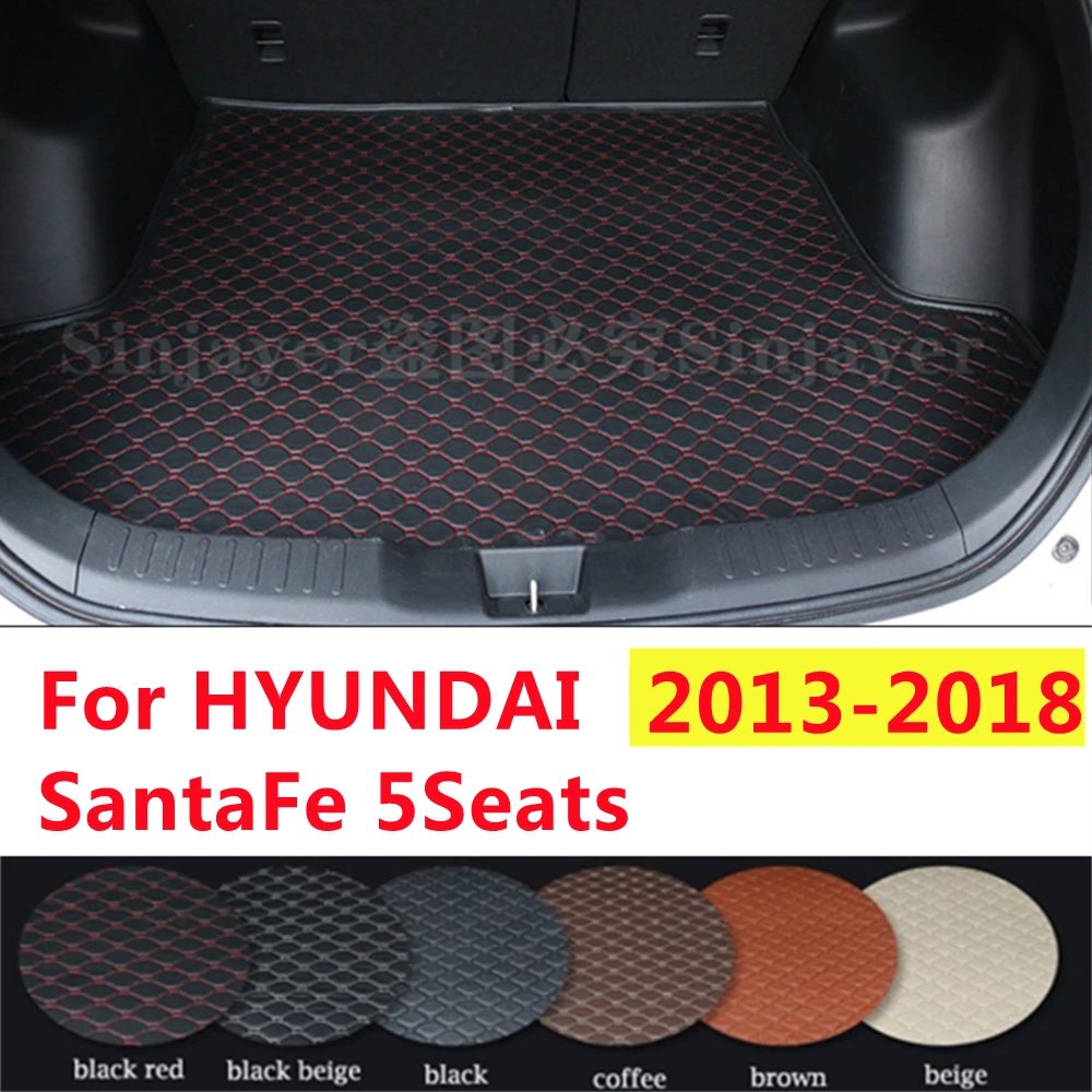 SJ Car Trunk Mat Custom Fit For HYUNDAI SantaFe 5Seats 2018 2017-2013 AUTO Tail Boot Tray Cargo Carpet Pad Protector Accessories