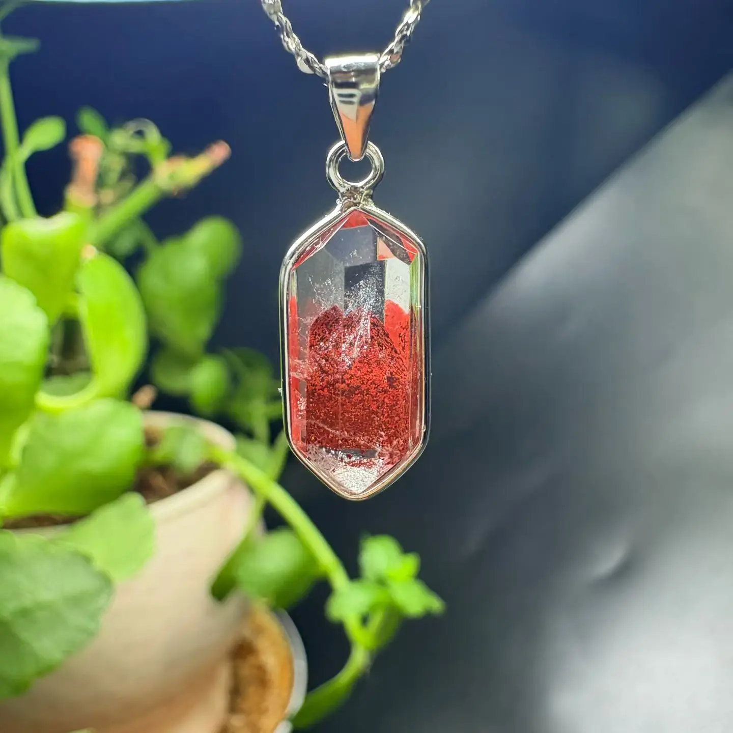 

1 шт. Fengbaowu натуральный камень красный фантомный кварцевый кристалл двойной точечный кулон стерлингового серебра 925 пробы ювелирные изделия подарок для женщин