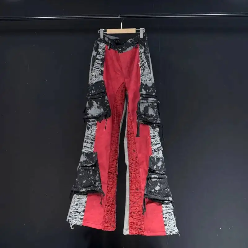 Autumn New Male Casual Pants Fashion Patchwork Contrast Color Design Multiple Pocket Decoration Trend Men Trousers XA34