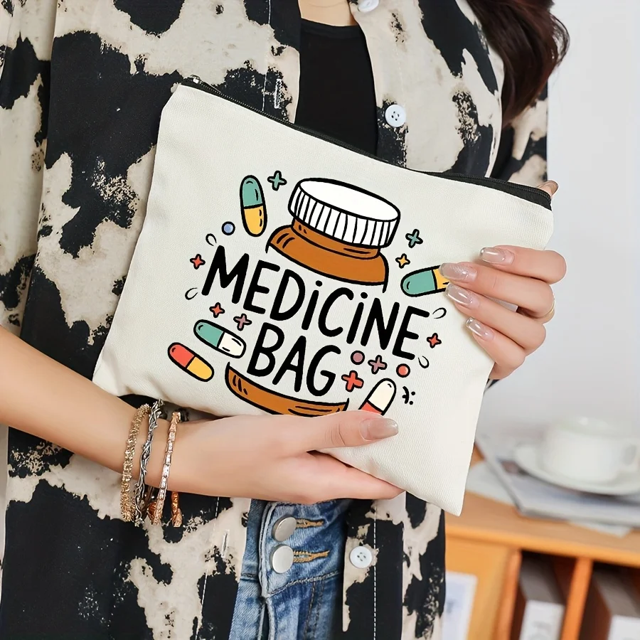 1pc 製薬ロゴ化粧バッグ多機能ジッパーポーチジュエリー収納バッグ旅行に最適ジッパー小型収納バッグ