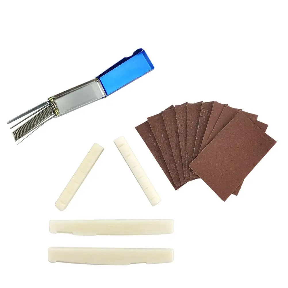 

14 Pcs Guitar Repair Tools Kit Stainless Steel Files Beef Bone Nut Slotting File for Guitar Polishing Cleaning Adjusting