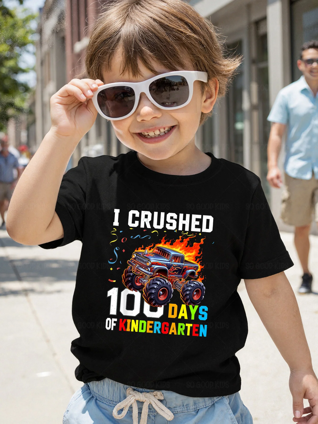 Monster Truck 100 Days Of Kindergarten Color Letter Print Kids T Shirt Boys Girls Family Matching Summer Crew Neck Casual Tee