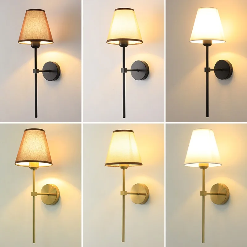 Modern American LED Wall Lamp E27 Bathroom Mirror Light Bedroom Corridor Staircase Fabric Retro Wall Lamp Hotel Decor Lighting
