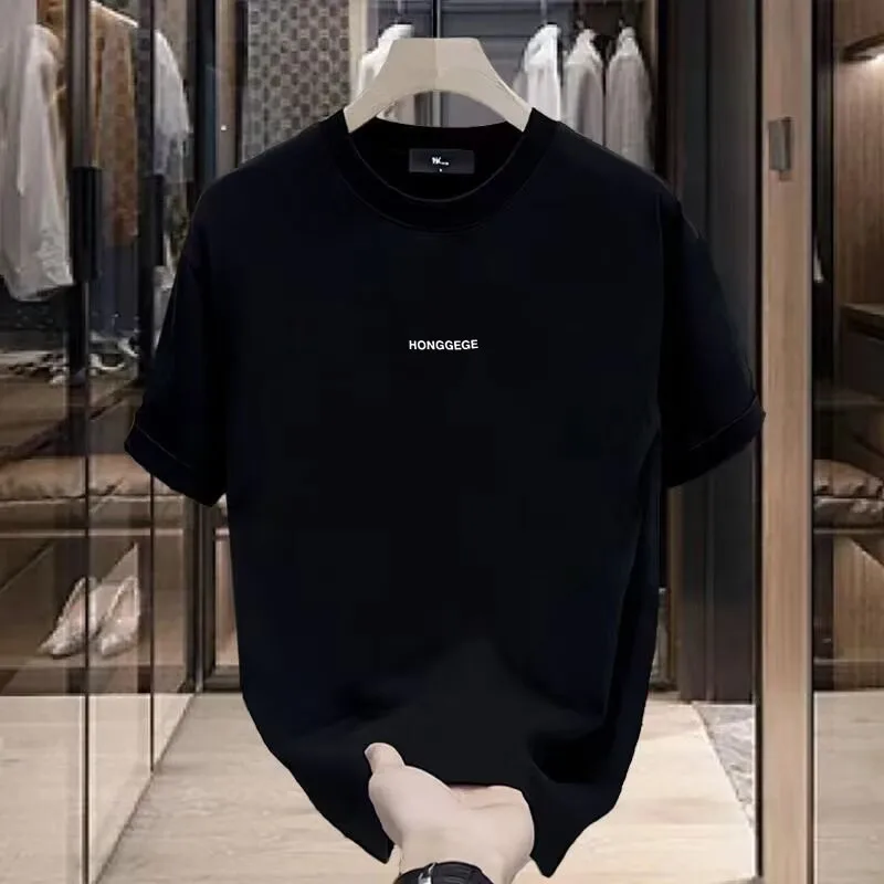 

Summer Basic Minimalist Letter Printing Pure Cotton T-shirt Men's American Trendy Brand Versatile Loose Round Neck Short-sleeved