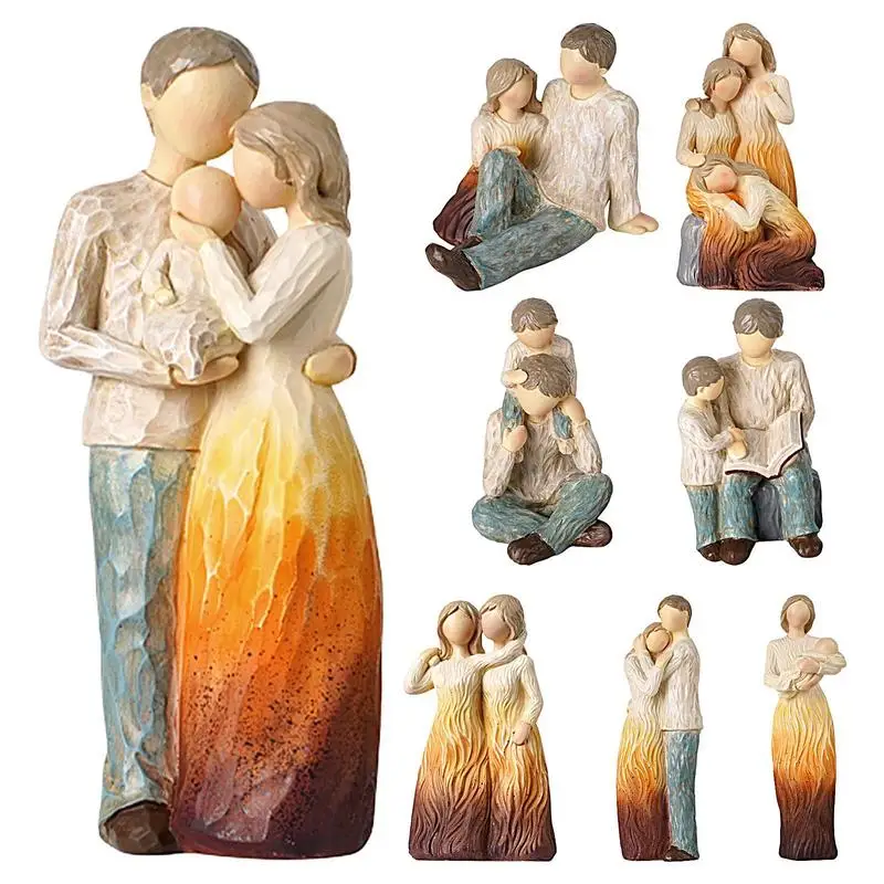 Resin Family Statue Meaningful Figures Handy Painted Character Figurines Mother Miniatures Yoga Woman Sculpture Gifts