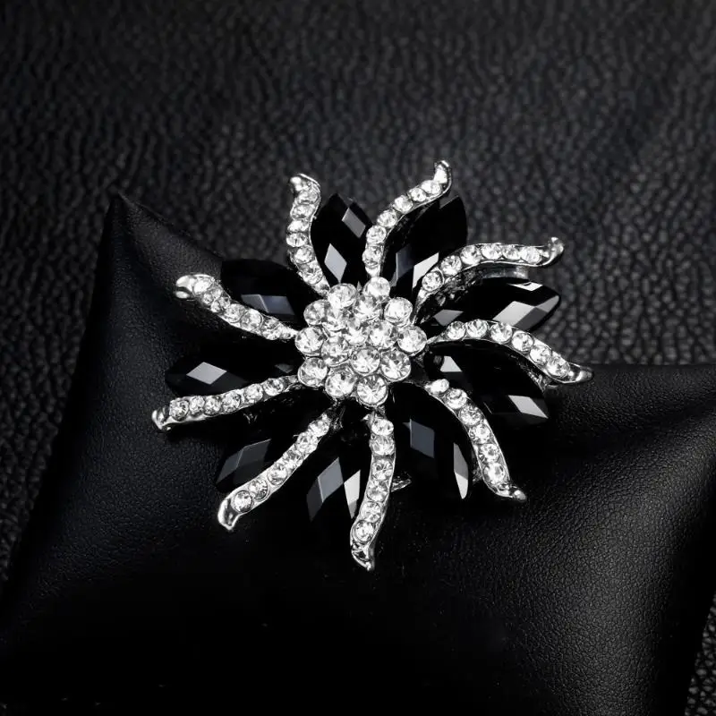 Fashion Rhinestone Flower Brooches For Women Elegant Clothing Pins Party Jewelry Gifts
