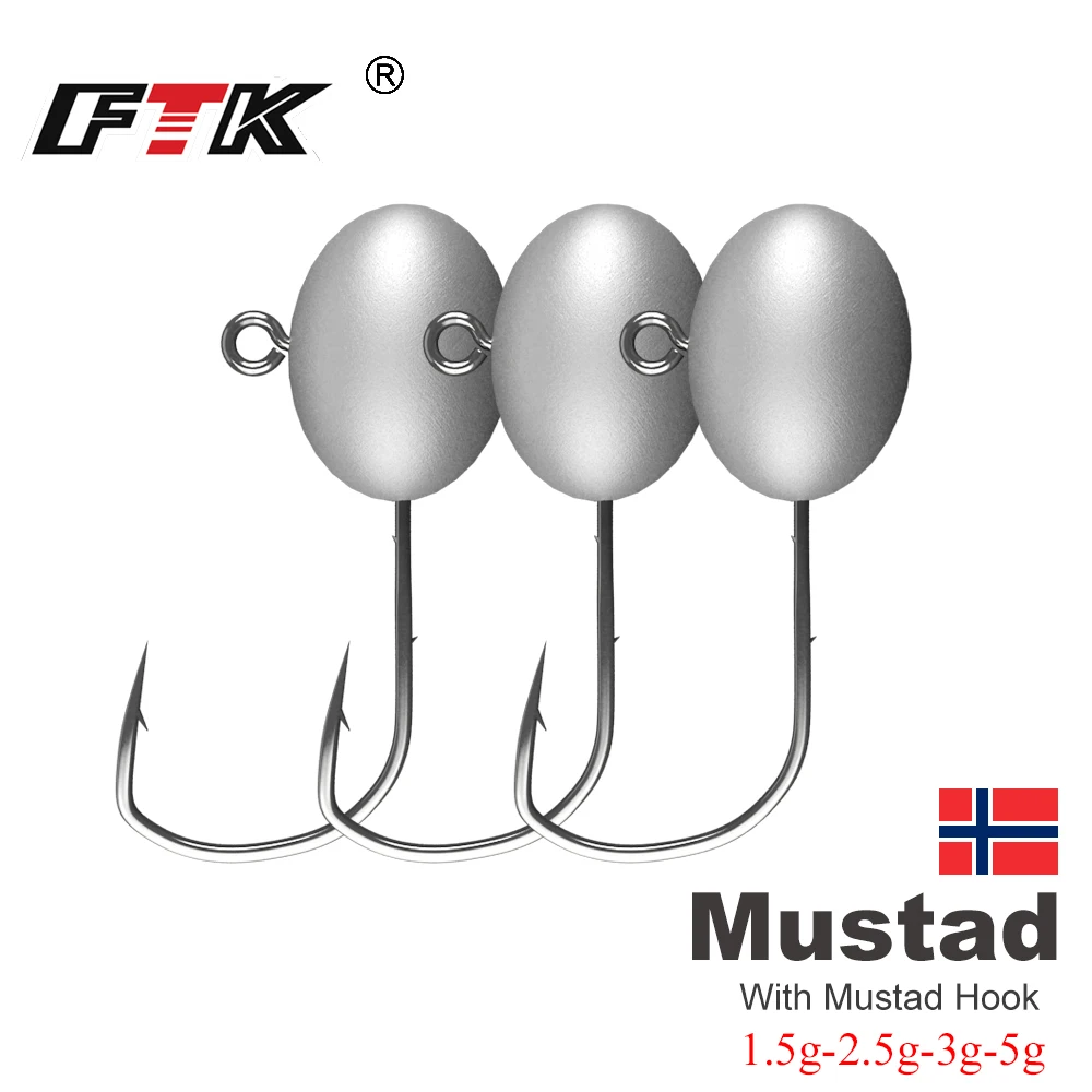 

FTK 10pcs/lot Aji Head Hook with Mustad Hook 1.5g 2.5g 3g 5g Rock Fishing Hooks Fishing Lure Fishing Jig Head Double Barbs