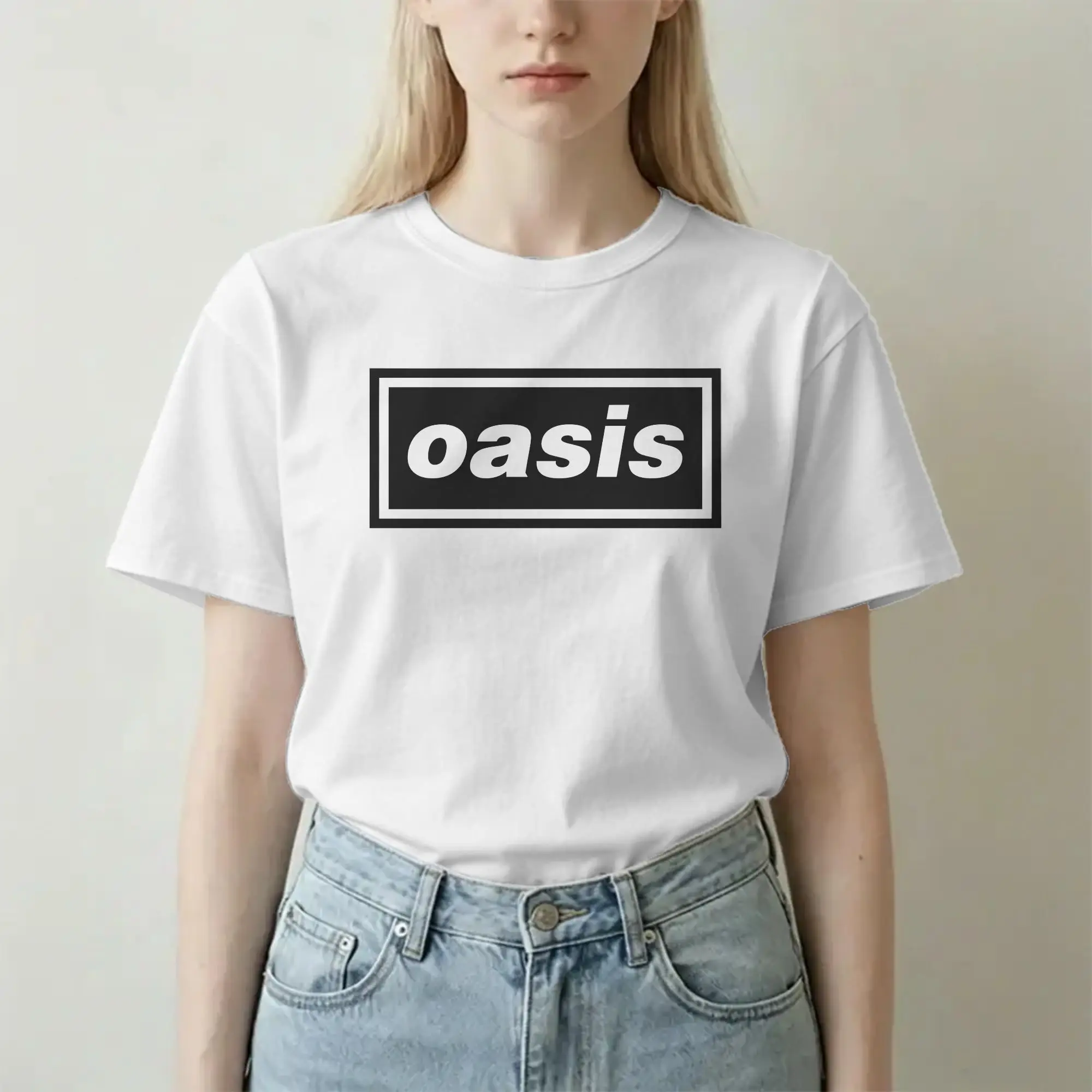 Camiseta para homens e mulheres, com o logotipo da banda de rock O-Oasis, estilo vintage, em algodão, de manga curta, gola redonda, disponível em tama