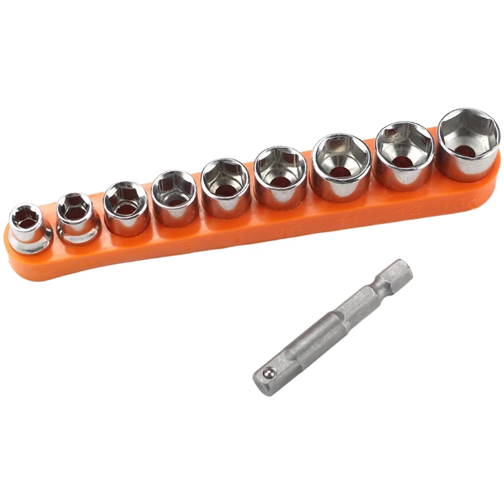 Socket Wrench Set 9 Piece 5mm 6mm 7mm 8mm 9mm 10mm 11mm 12mm 13mm with 1/4 Inch Extension Rod and Galvanized Coating