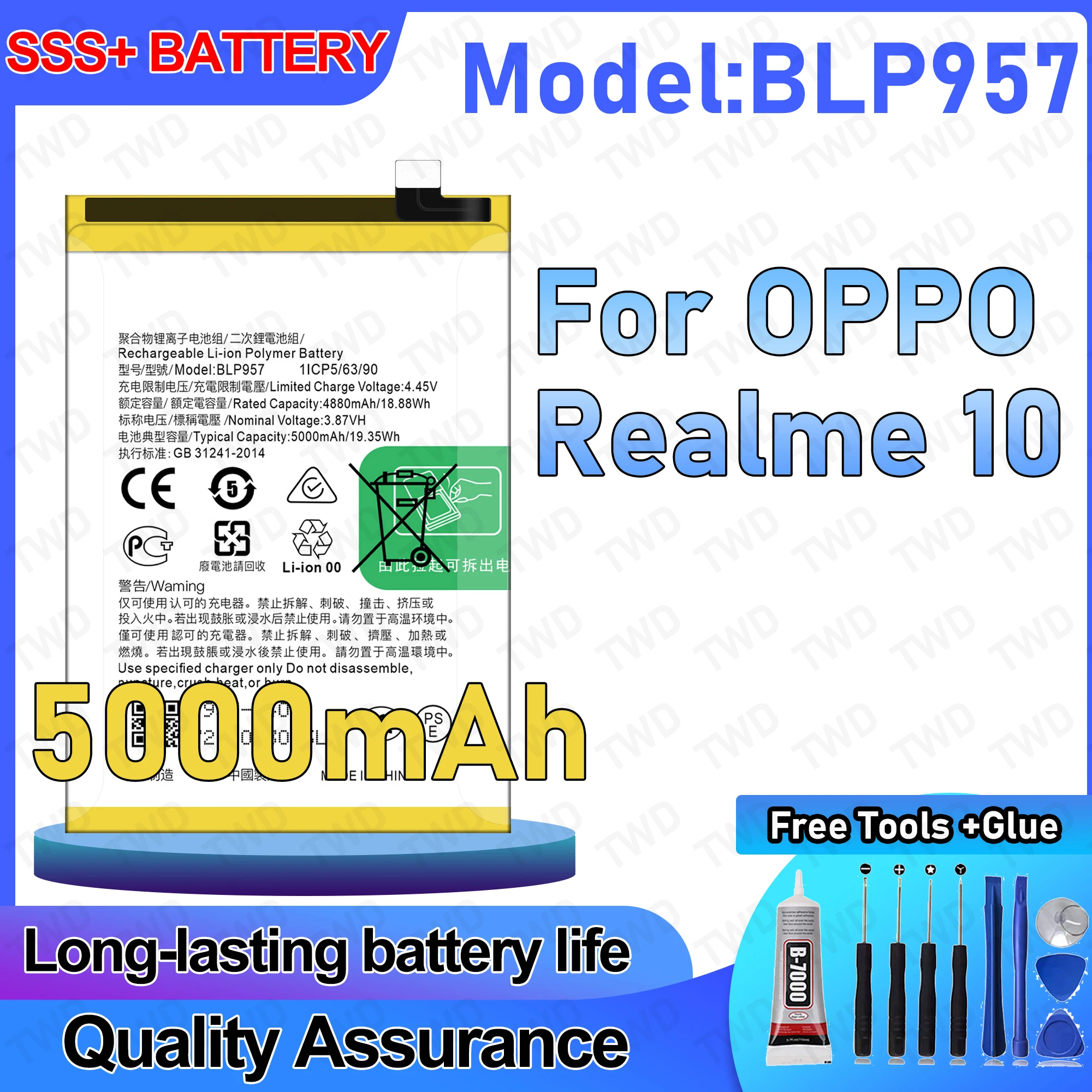 

BLP957 Large capacity 5000mAh Battery For OPPO Realme 10 Batteries New High Quanlity+Free Tools