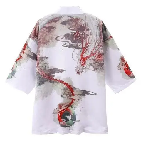 2025 الربيع/الصيف الشباب المطبوعة Ukiyo-e التنين النمط الصيني فضفاض عادية Daoist رداء كيمونو #6