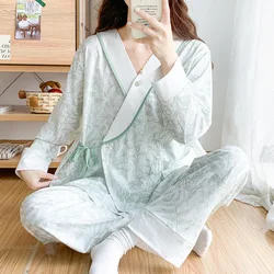 Sweet Printed Cotton Maternity Nursing Pajamas Suit Autumn Feeding Sleepwear for Pregnant Women Pregnancy Nightwear Set