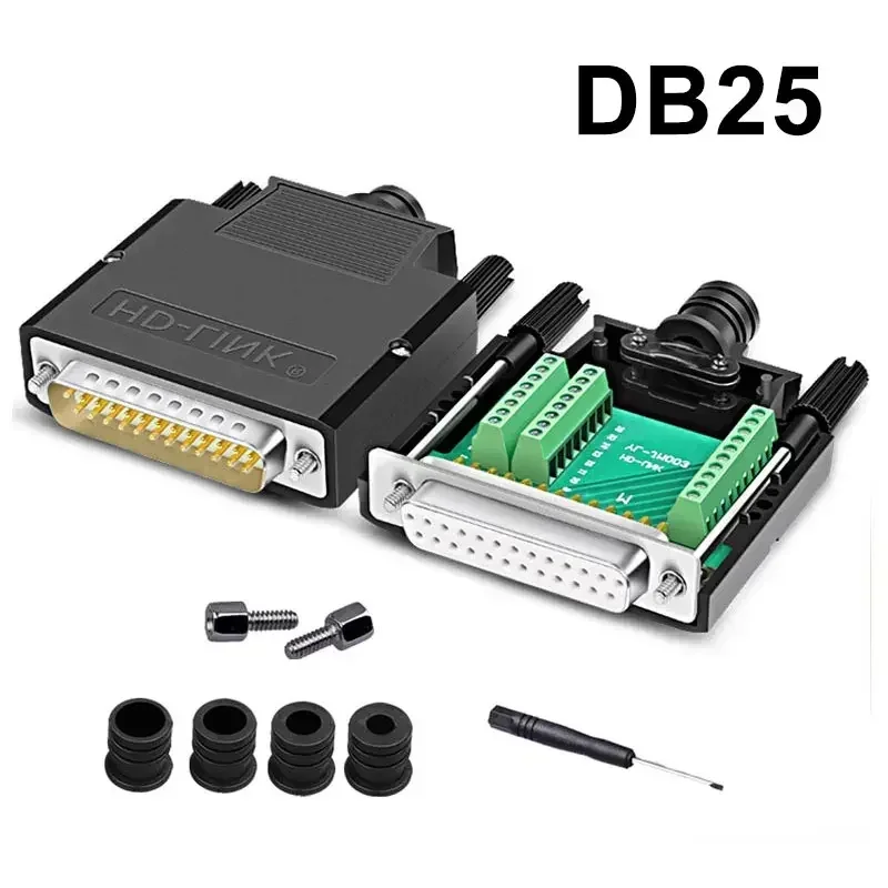 2-row DB25 Male Female Solderless Connector D-sub 25Pin Serial Port Plug Industrial Wire Parallel Port Breakout Terminal Adapter