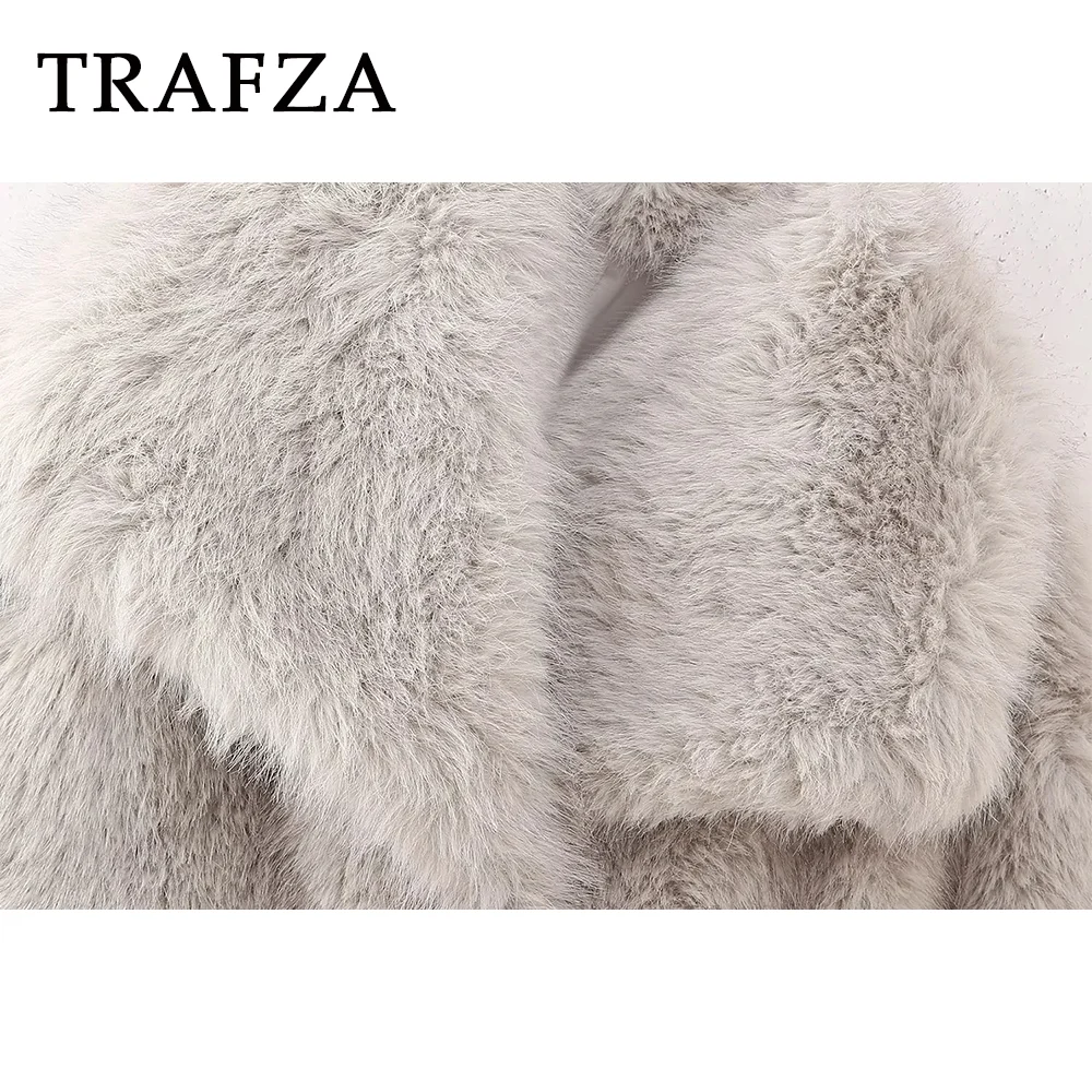 TRAFZA 2024 autunno inverno donna Casual giacche in pelliccia sintetica moda Streetwear solido oversize colletto rovesciato eleganti cappotti spessi