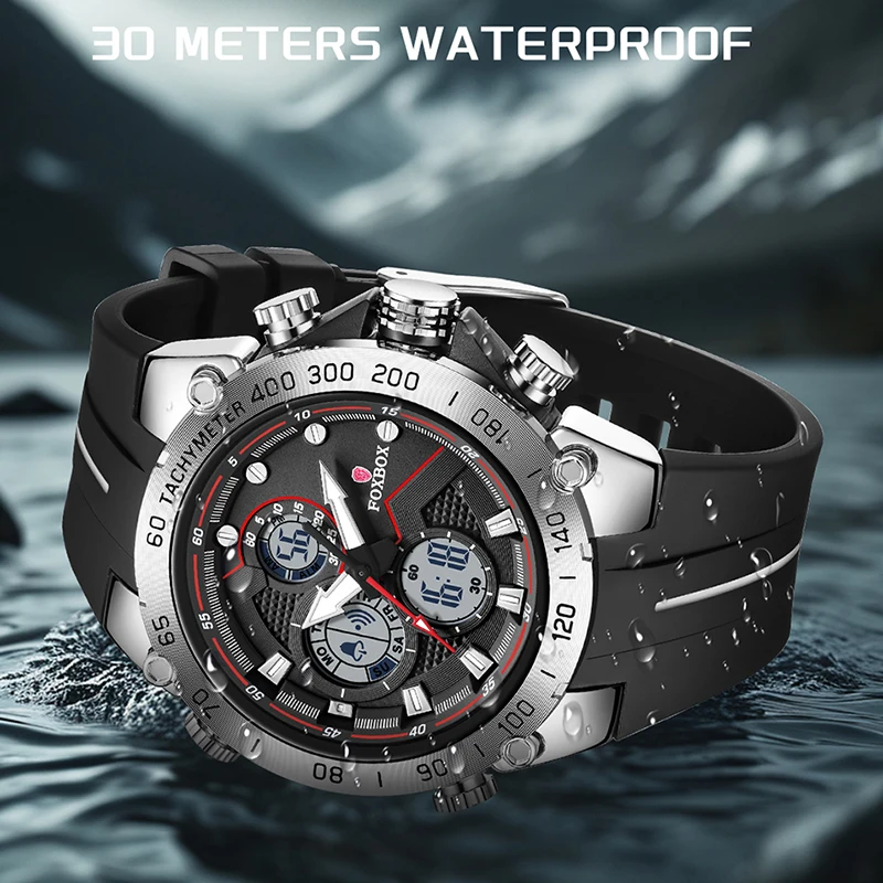 LIGE جديد ساعات رجالي FOXBOX العلامة التجارية الفاخرة الرجال كوارتز ساعات المعصم موضة رياضية مقاوم للماء التناظرية ساعة رقمية للرجال