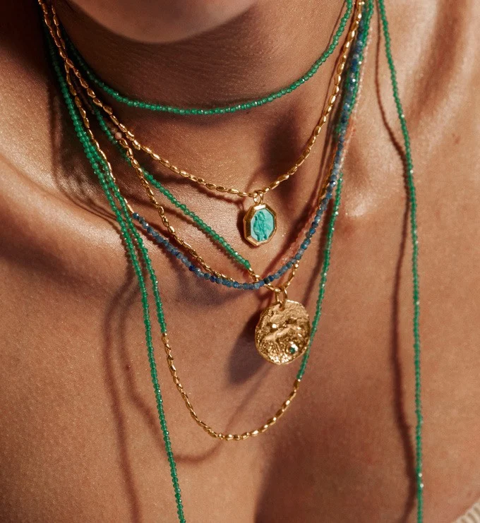 

Monica l een Agate Double Layer Beaded Nelace Long Sweater Chain Clavicle Chain Faion Jewelry Accory