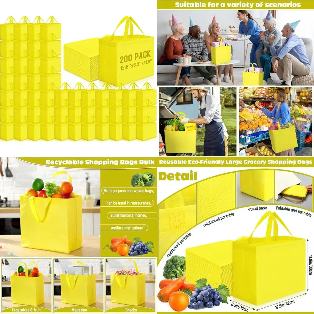 

Large Reusable Shopping Totes with Handles, Portable and Foldable, 12.6 x 11.8 x 6.3 Inches