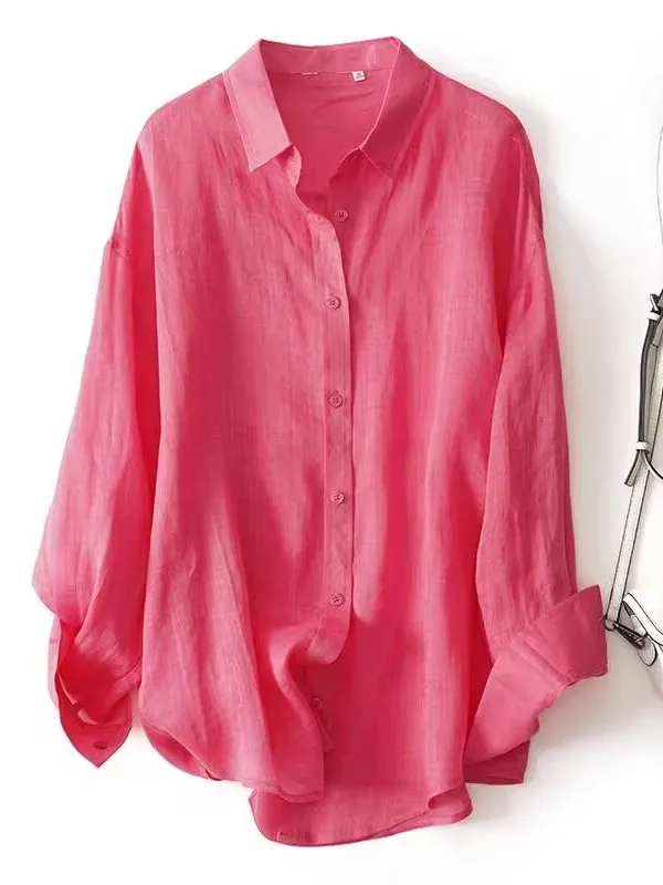 

Sun Protection Linen Long Sleeve Loose Casual Shirt Thin Women's Summer Air Conditioning Casual Neck Open Cardigan
