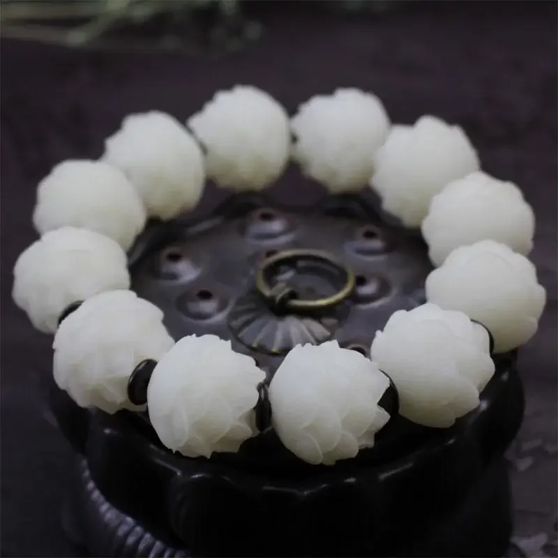 

Natural bodhi root, white jade bodhi seed bracelet, 5-layer lotus flower, simple ancient style, men's and women's jewelry