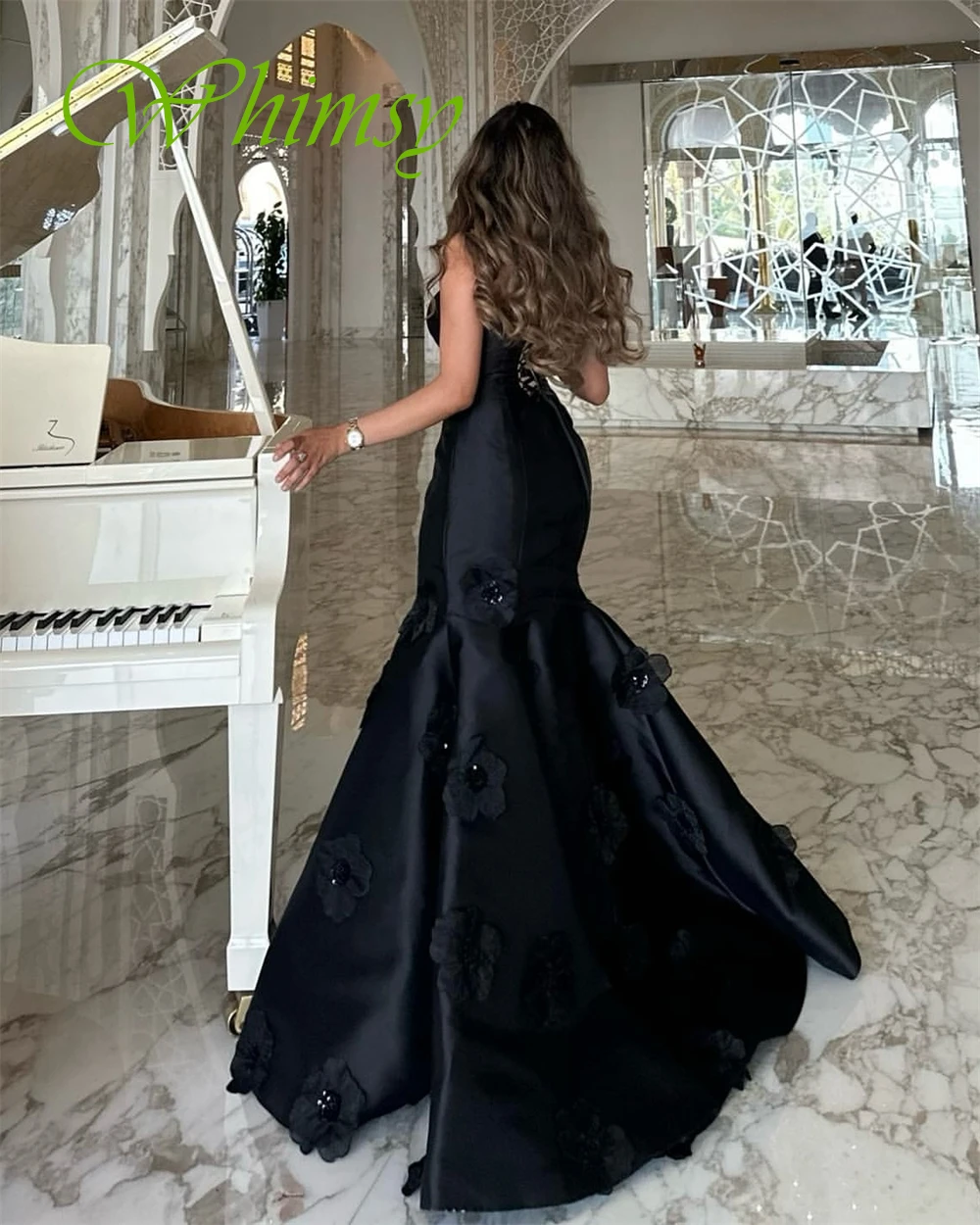تخصيص مزاجه الساتان حورية البحر مساء اللباس الزهور الحساسة فساتين حفلة موسيقية بسيطة حمالة فساتين المناسبات الخاصة
