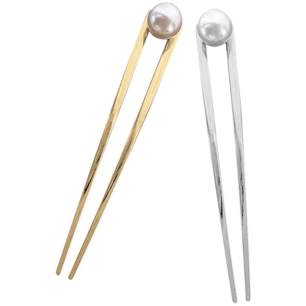 2 Pcs Headgear Hairpin U-shaped Miss Pins Chopsticks for Alloy Pearl Accessories Updo