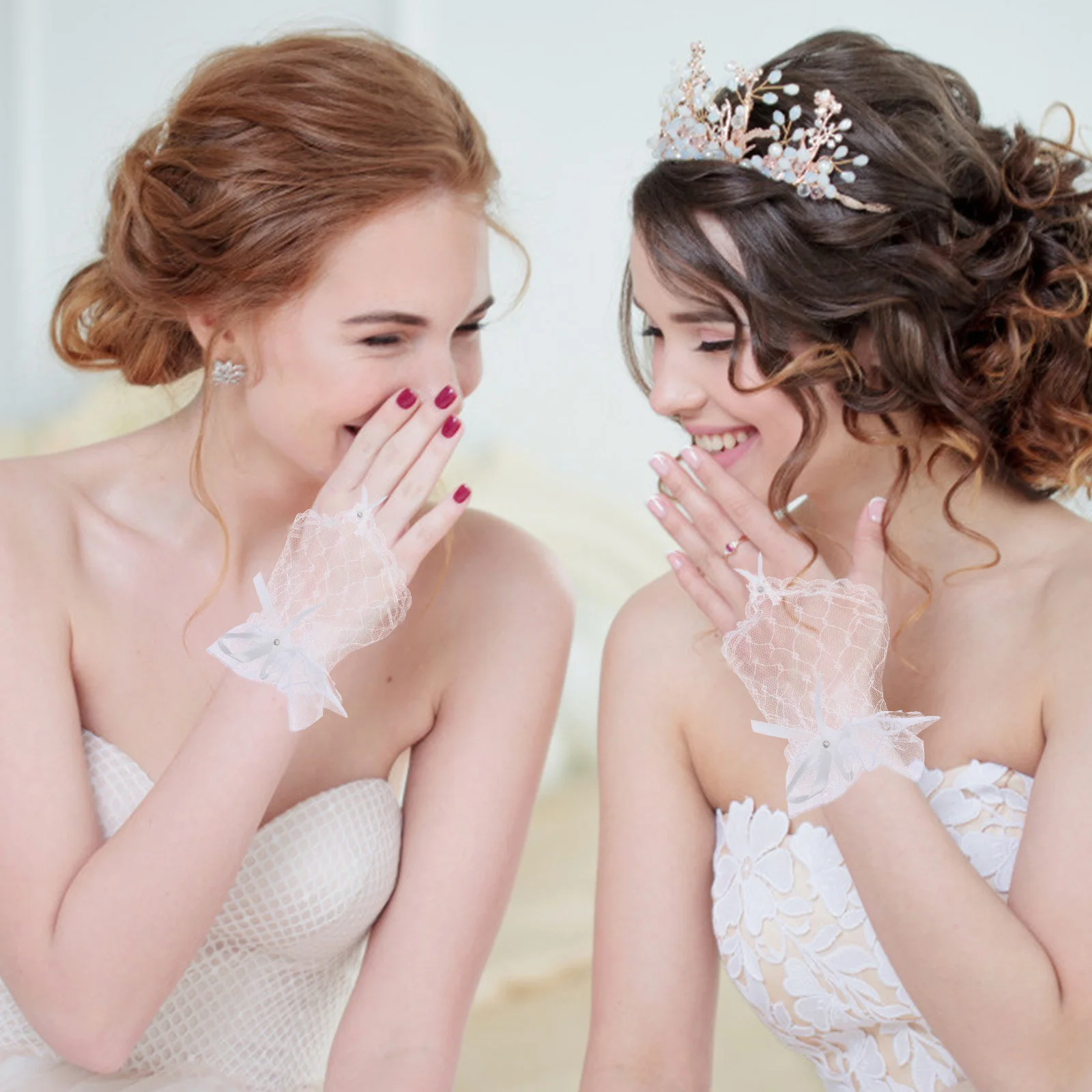 2 Pasang Sarung Tangan Tanpa Jari Renda Gaun Pertunjukan Cosplay Pengantin Pernikahan Dekorasi Pakaian Perjamuan Ringan Tahan Lama
