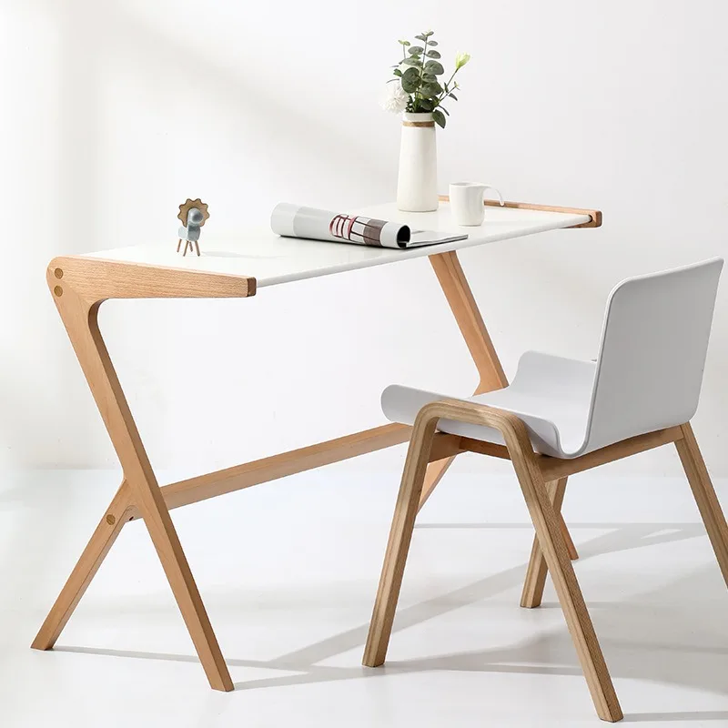 Nordic study solid wood desk modern simple small apartment desk home Japanese minimalist wall study long table