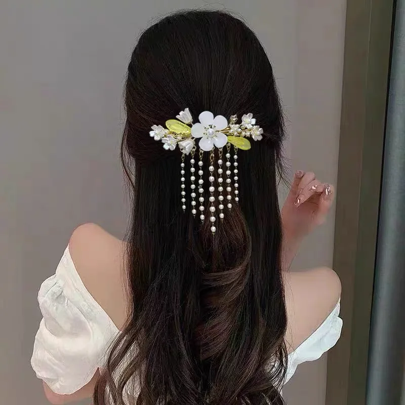 AWAYTR Luxury Pearl Hairpins Weedding Pearl Patch Elegant Tassel Flower Hairpin Hair Clip Hair Accessories Women Bridal Headwear