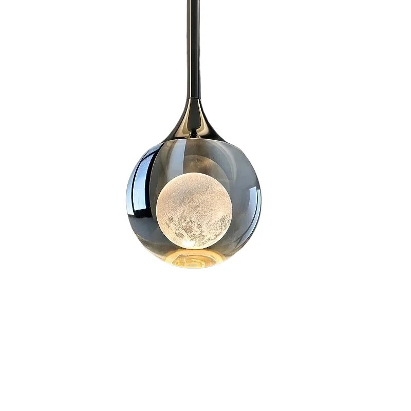 

Nordic Modern Luxury Light Emitting Diode Chandelier Simple Bedroom Bedside Lifting Moon Light