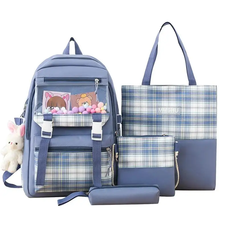 School Bags Set Shoulder Bag For School 4pcs School Bag Set With Rabbit Pendant Backpack Shoulder Bag Handbag Pen Pouch