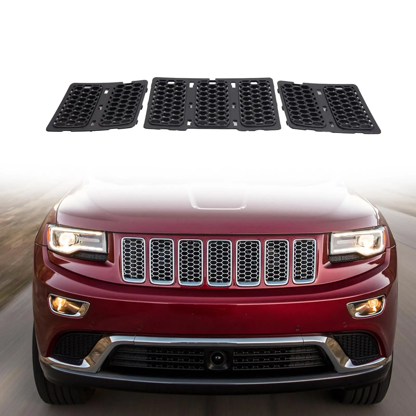 3x Honeycomb Grille Inserts Easy Installation 68143074AD Black Replace Parts