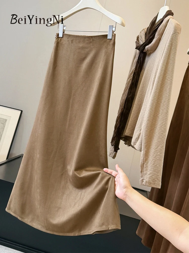 Beiyingni Senior Classy Commute Mermaid Skirt Women 2026 Autumn Winter A-line Skirts for Ladies Plain French High Waist Faldas