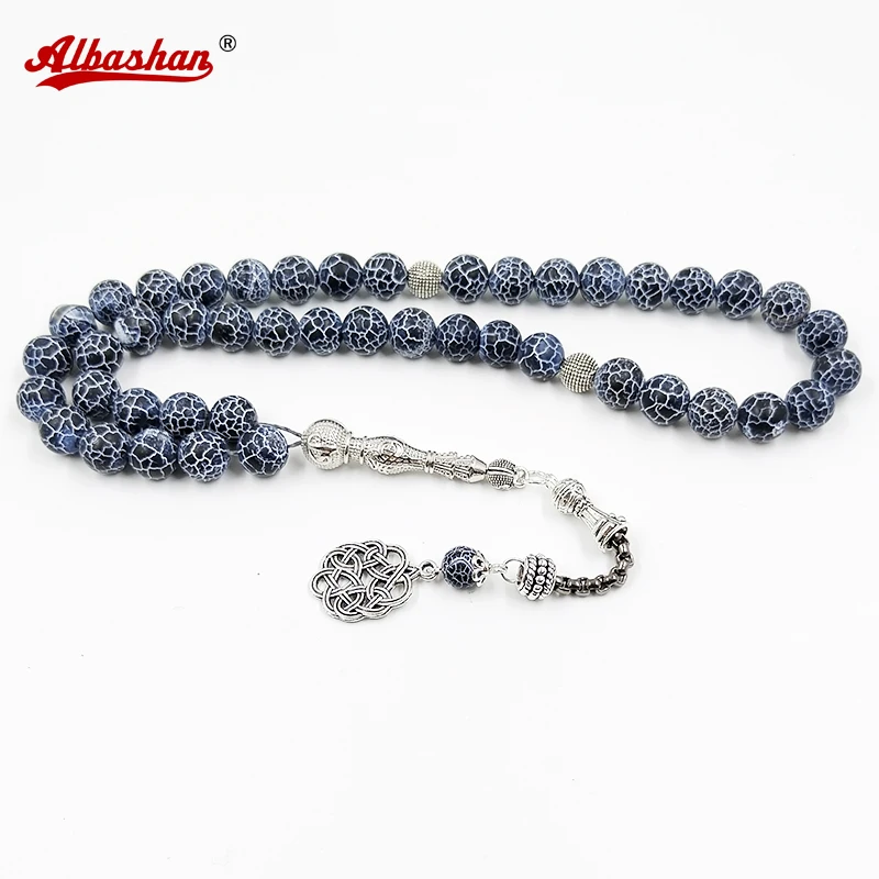 

Tasbih Natural agates stone Blue Metal tassel 33 66 99 prayer beads islamic fashion stone Muslim Rosary