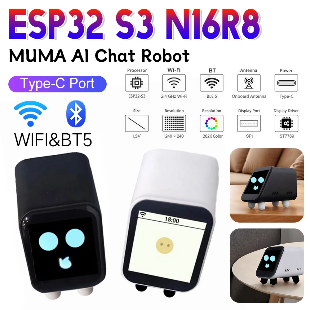 

1.54 inch LCD Display Screen ESP32 S3 MUMA AI Chat Robot Development Board WIFI&BT5 Type-C Port N16R8 DeepSeek AI for Friends